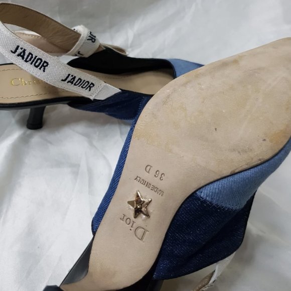 CHRISTIAN DIOR J'adior Denim Patchwork Slingbacks - Picture 5 of 6